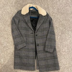 Levi’s plaid faux fur collar long jacket